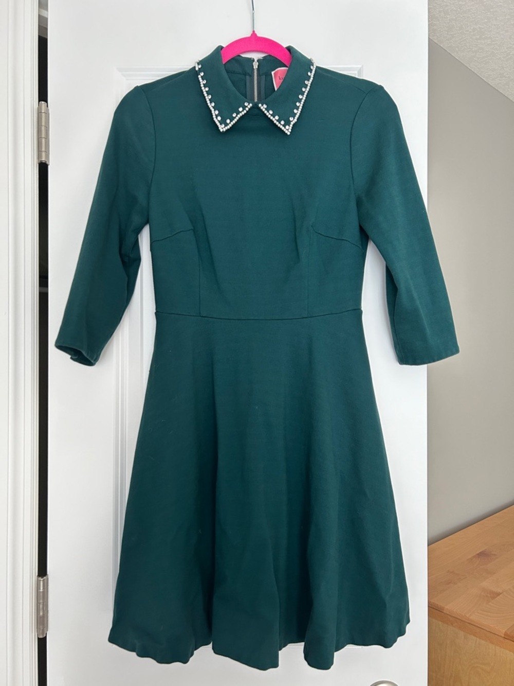 Kate Spade Teal Green Pearl-Trim Collar Dress